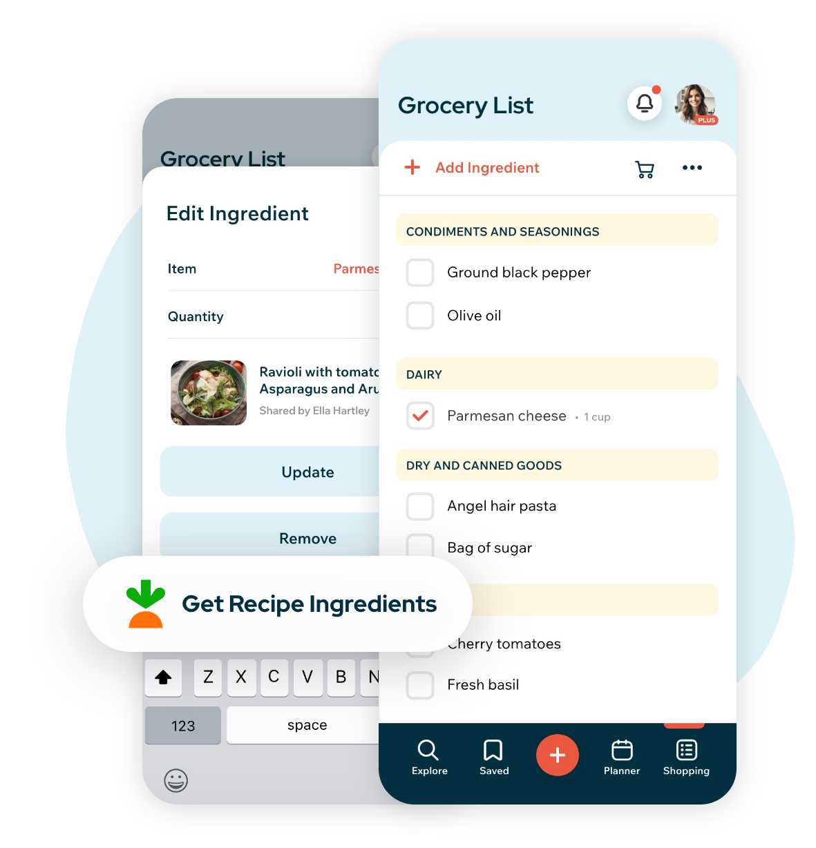 Recipe Cloud iOS App 4.0 Shopping List with Instacart® Get Recipe Ingredients Button